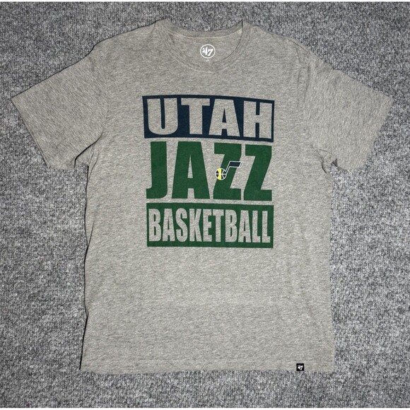 Utah Jazz T-Shirt NBA ‘47 Brand Gray Short Sleeve Cotton Blend Men's Size Large - Picture 1 of 5